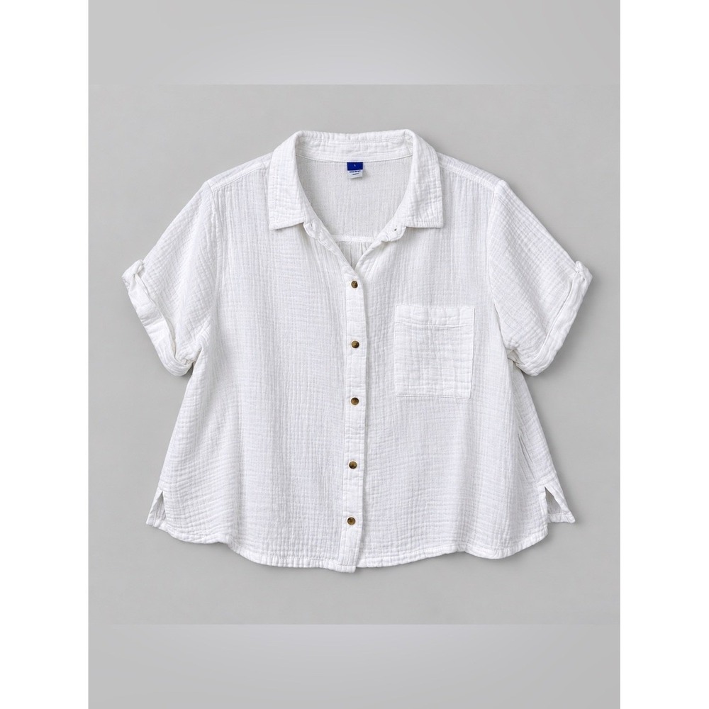Old Navy Gauze Cotton Button Up Top Large Coastal Euro Summer Beachy Fisherman